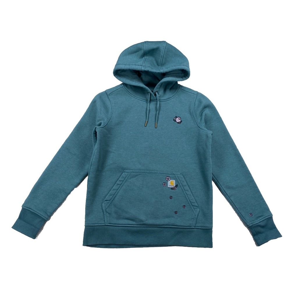 Carhartt Women's XS 0-2 Relaxed Fit Hoodie Embroidered Flowers Green